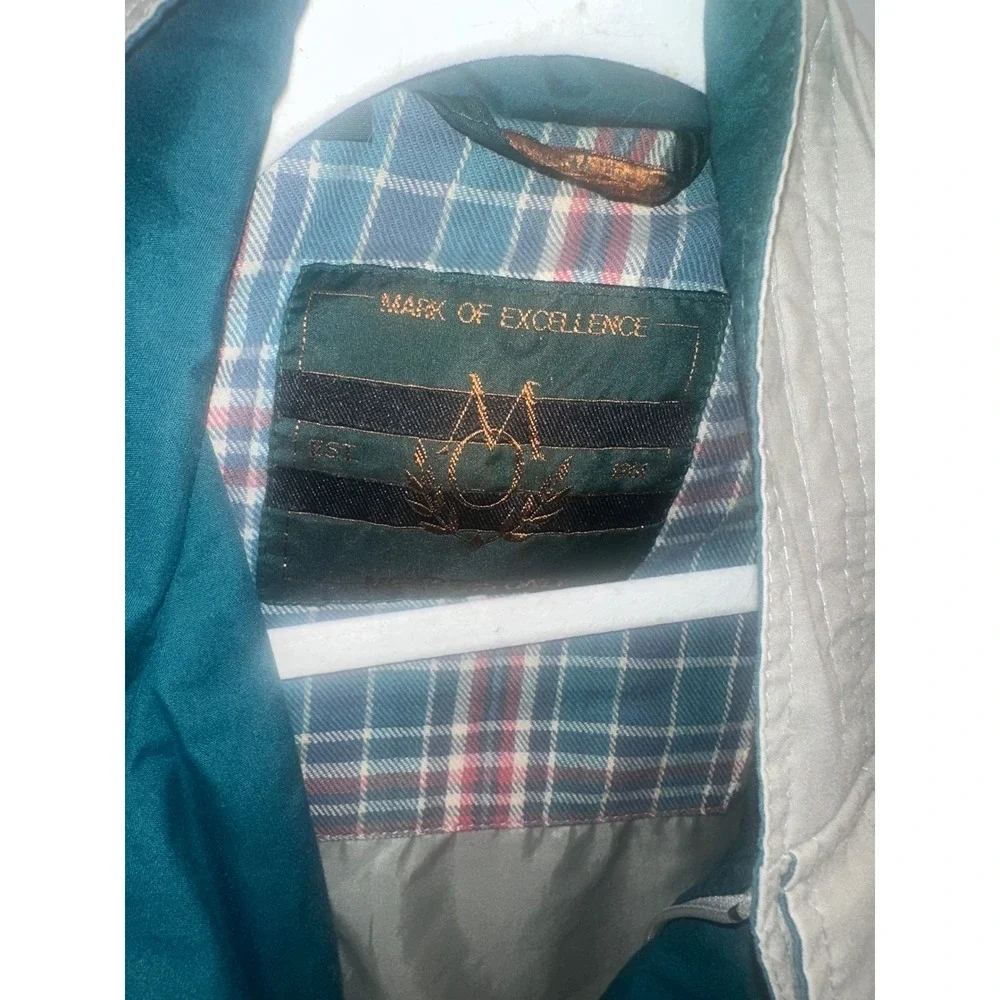 Members Only Tan Bomber Jacket Hunter Green Trim Plaid Lining Mens Small Vintage